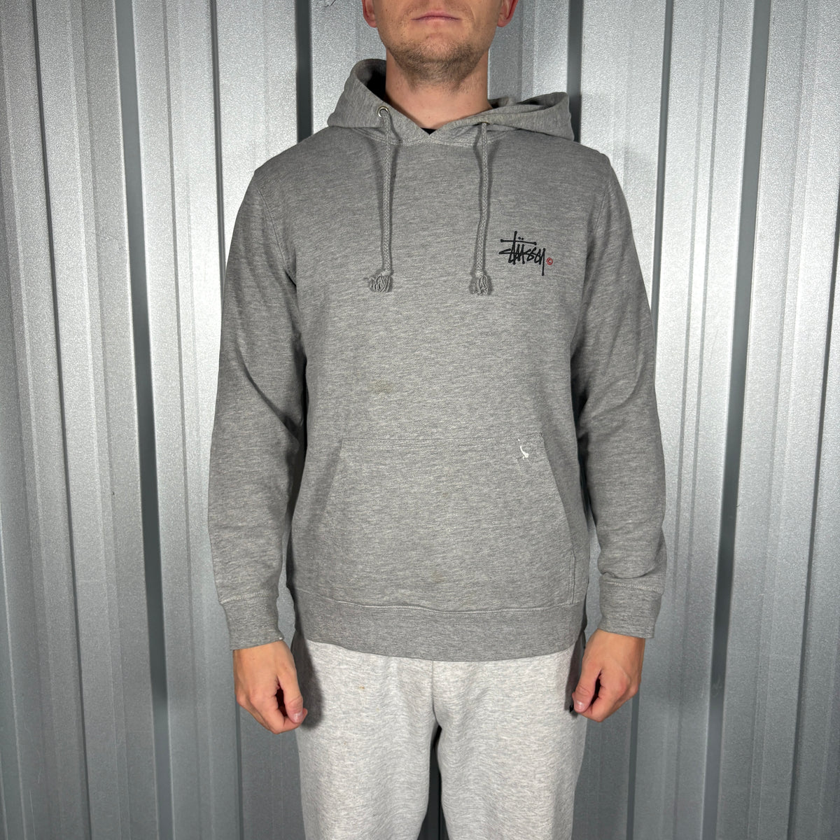 Stussy Stock Logo Grey Hoodie Sweatshirt - M