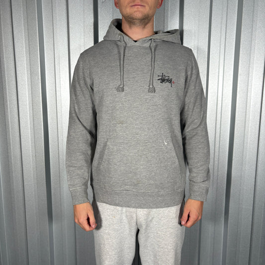Stussy Stock Logo Grey Hoodie Sweatshirt - M