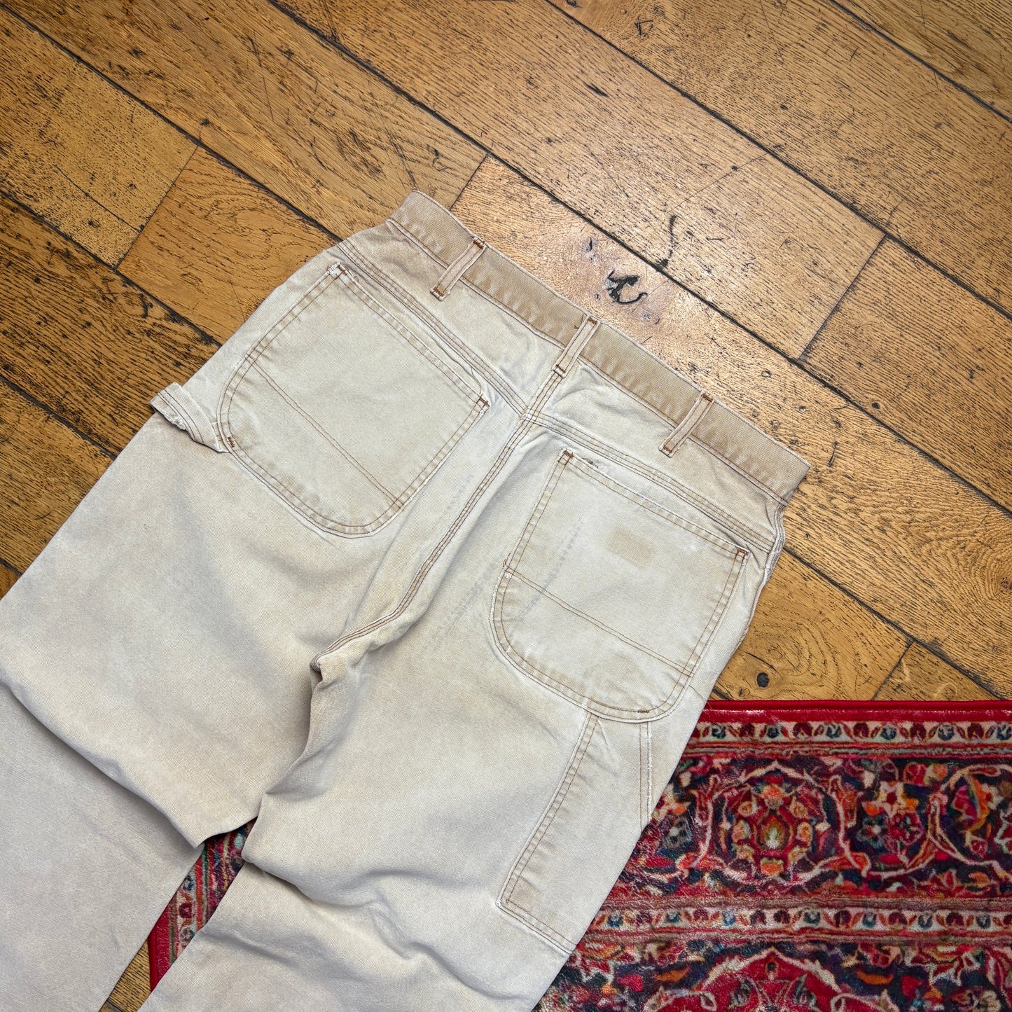 Vintage Dickies Workwear Cream Carpenter Baggy Trousers - 34S