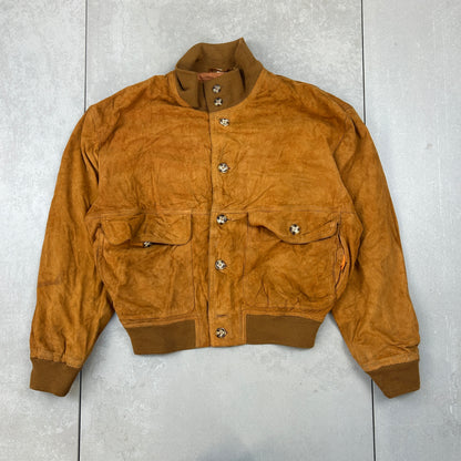 Vintage Aviator Pilot Flight Style Brown Genuine Suede Leather Bomber Jacket - M