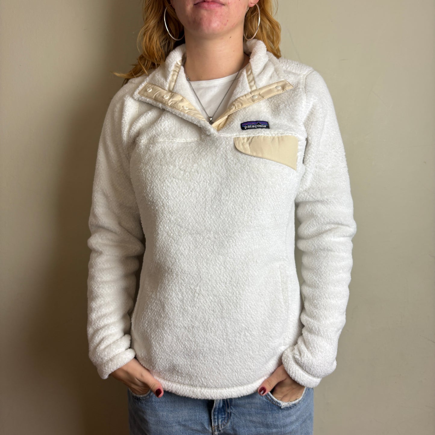 Vintage Patagonia Womens White Cream Fleece Synchilla Style Sweatshirt - M