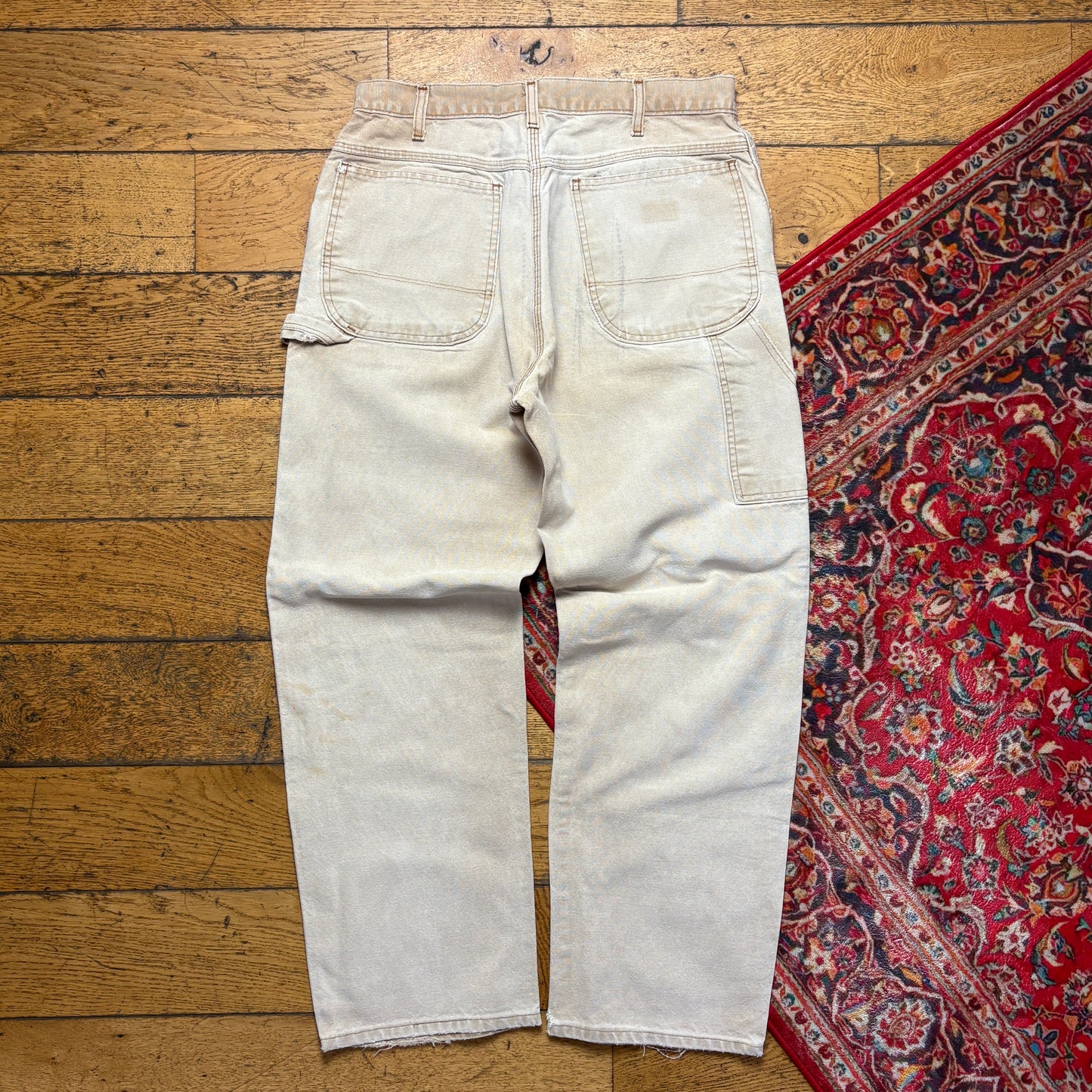 Vintage Dickies Workwear Cream Carpenter Baggy Trousers - 34S