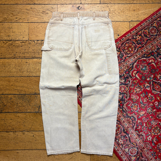 Vintage Dickies Workwear Cream Carpenter Baggy Trousers - 34S