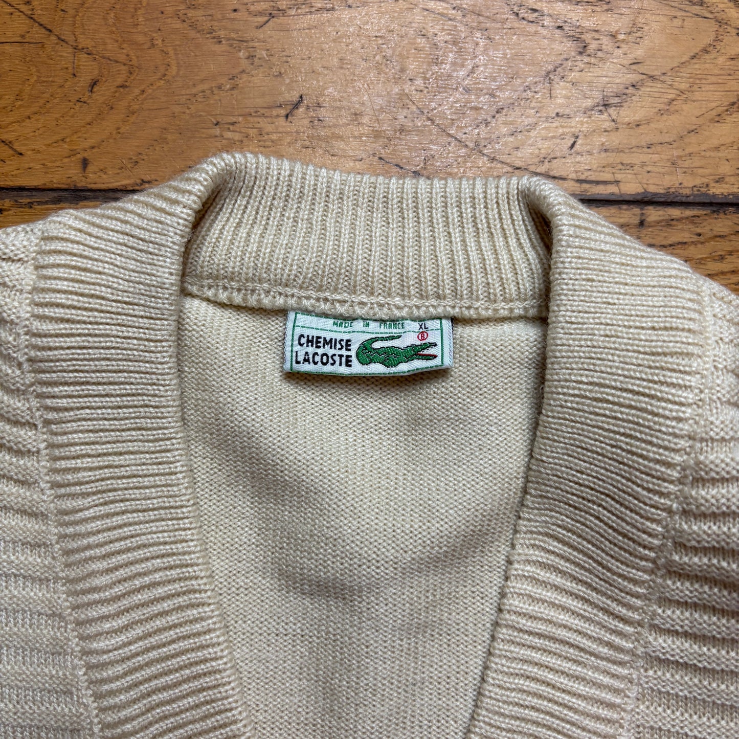 Vintage Chemise Lacoste Cream Chunky Knit Jumper - XL