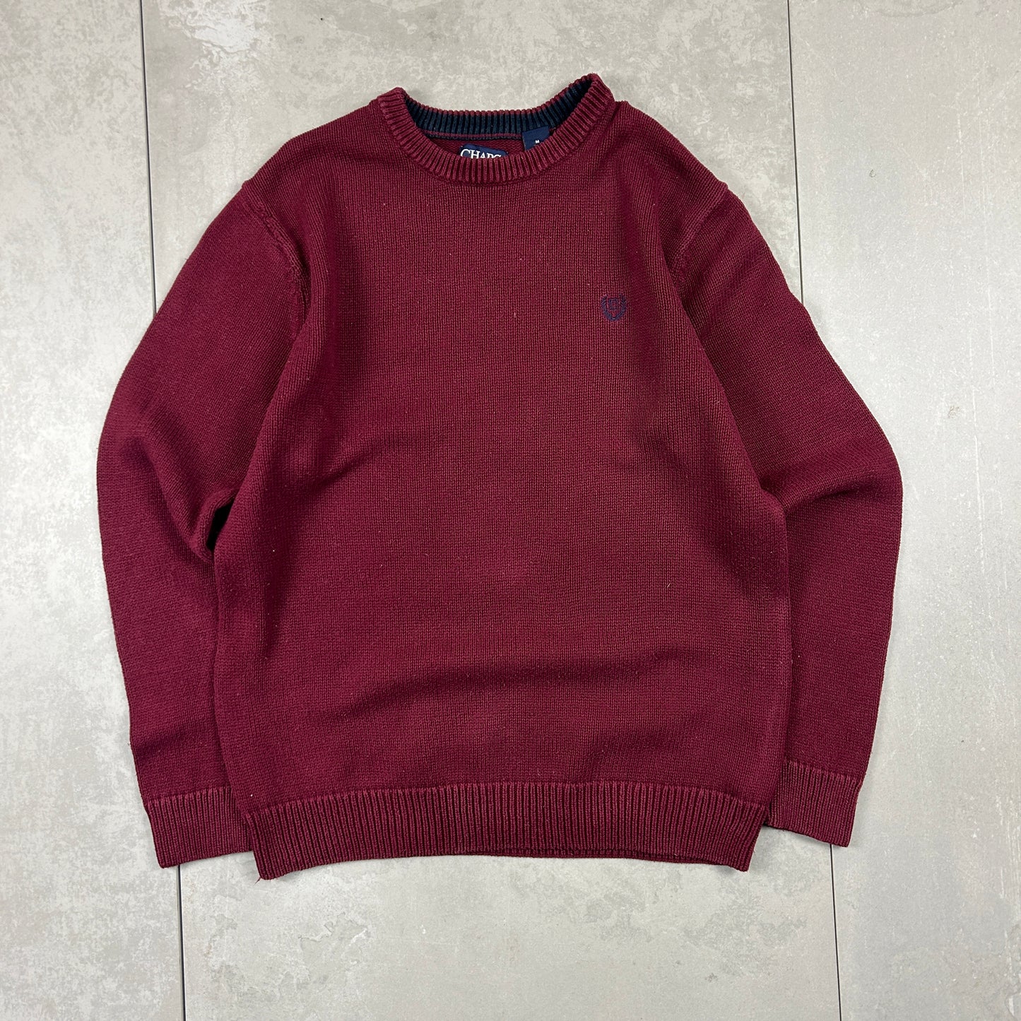 Vintage Chaps Ralph Lauren Embroidered Chunky Burgundy Knit Jumper - M