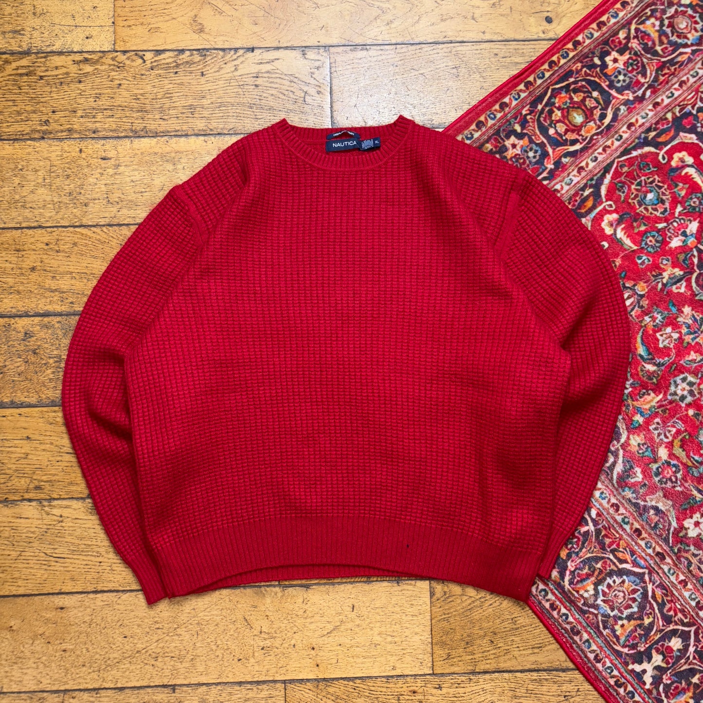 Vintage Nautica Red Wool Cashmere Blend Embroidered Knit Jumper - XL