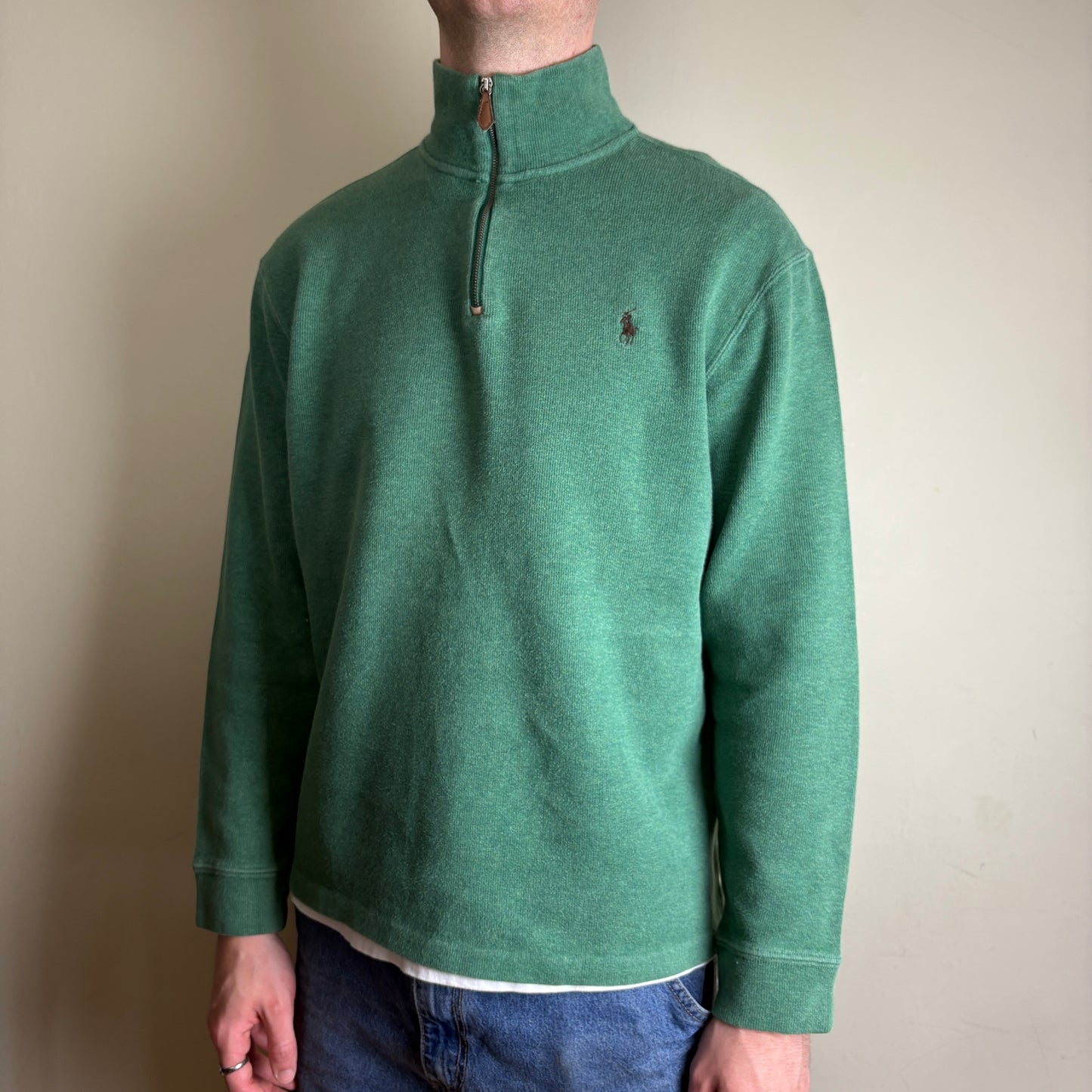 Vintage Ralph Lauren Green Embroidered Quarter Zip Sweatshirt - L