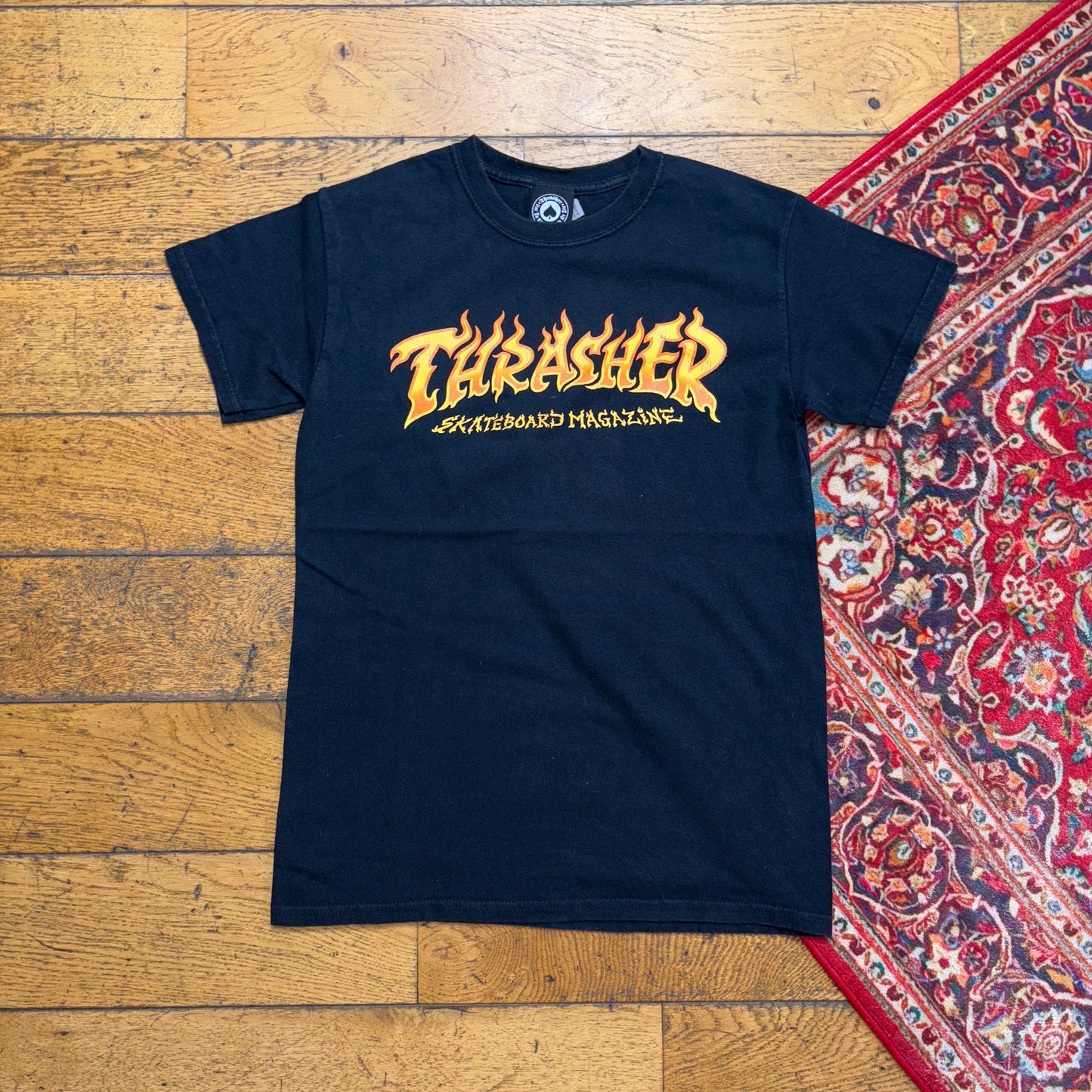 Vintage Thrasher Black Skate Flames Graphic Womens T-Shirt - S