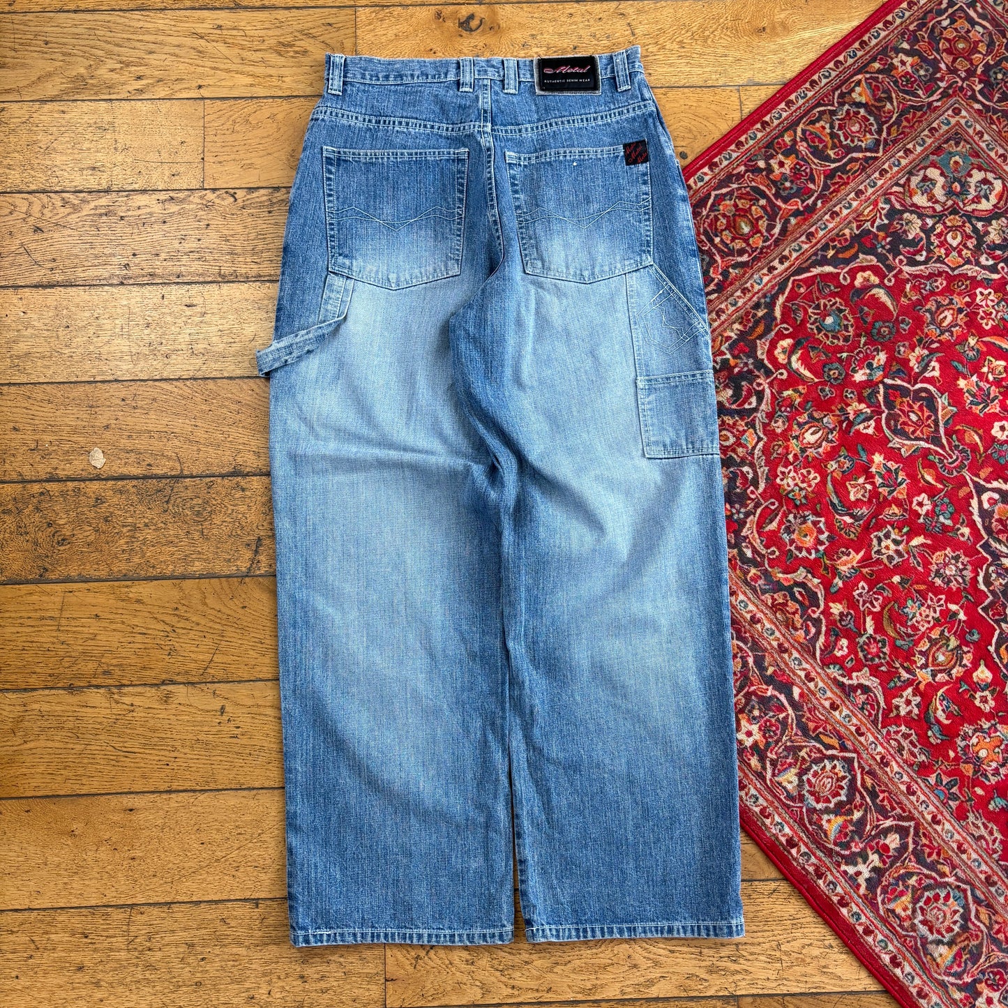 Vintage Metal Blue Carpenter Embroidered Y2K Hip Hop Baggy Jeans - 32