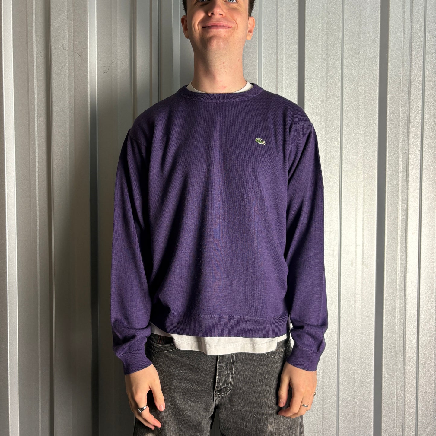 Vintage Lacoste Purple Wool Blend Knit Jumper - L