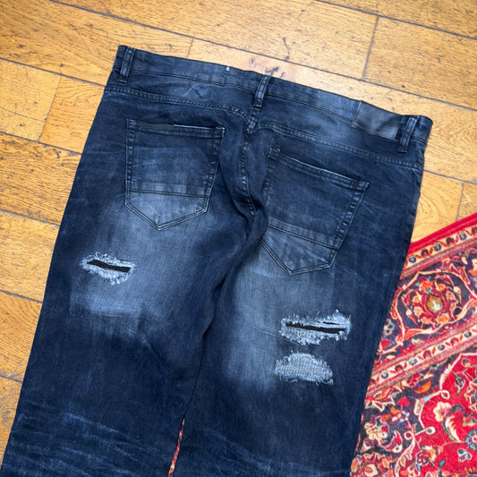 Vintage Navy Grunge Distressed Y2K Hip Hop Straight Jeans - 42L