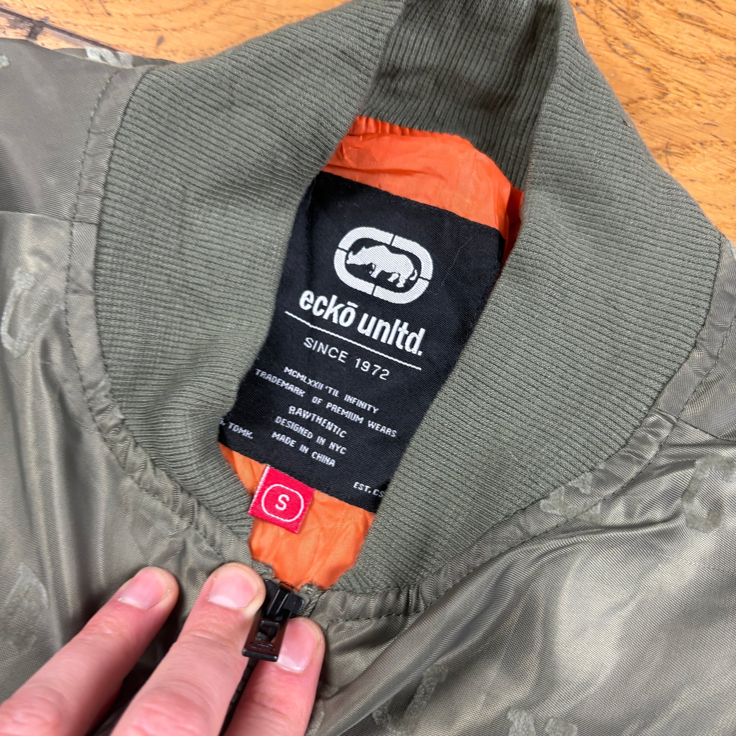 Vintage Ecko UNLTD Green Embroidered MA-1 Bomber Jacket - S