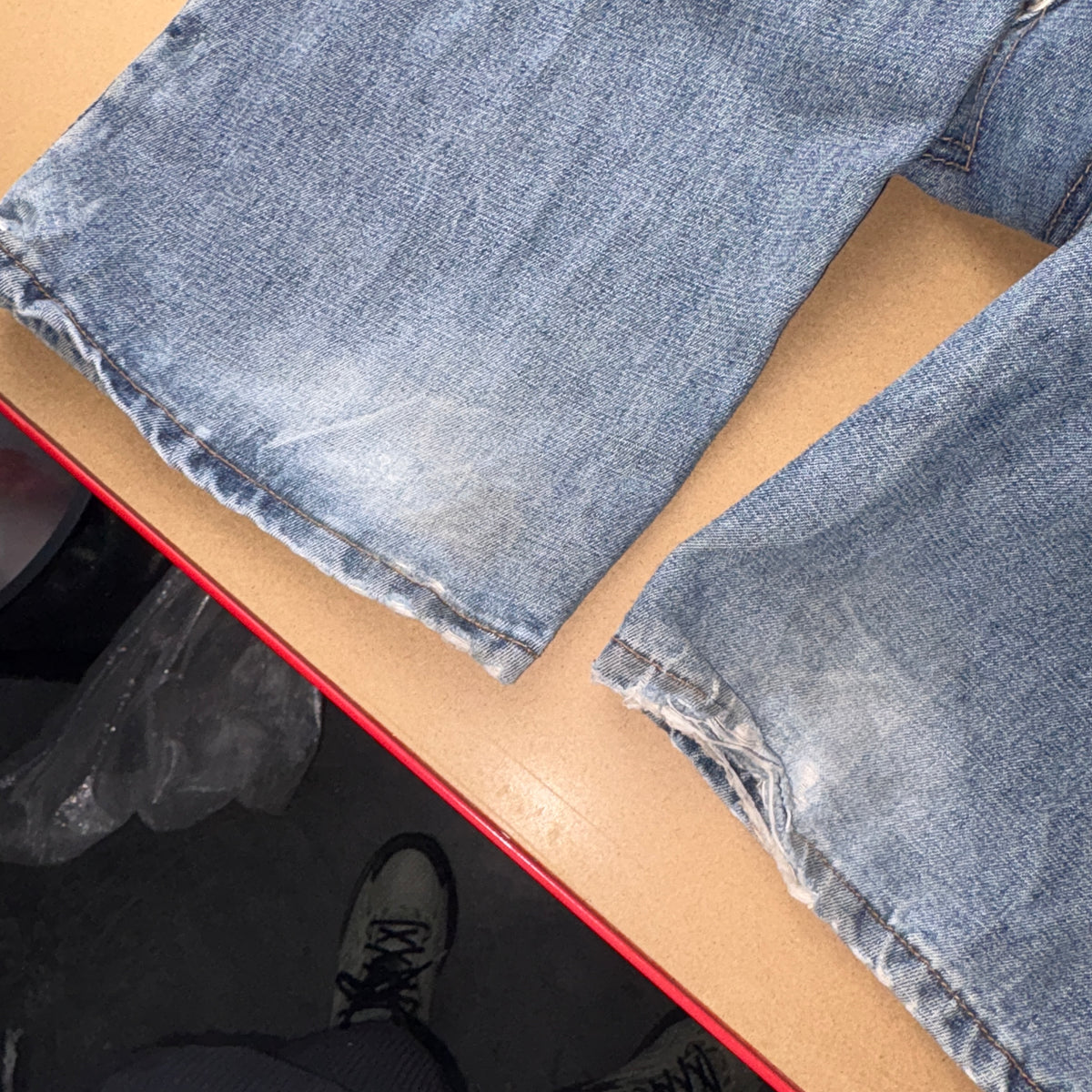 Blue Embroidered Double Knee Japanese Denim Hip Hop Y2K Baggy Jeans - 32R