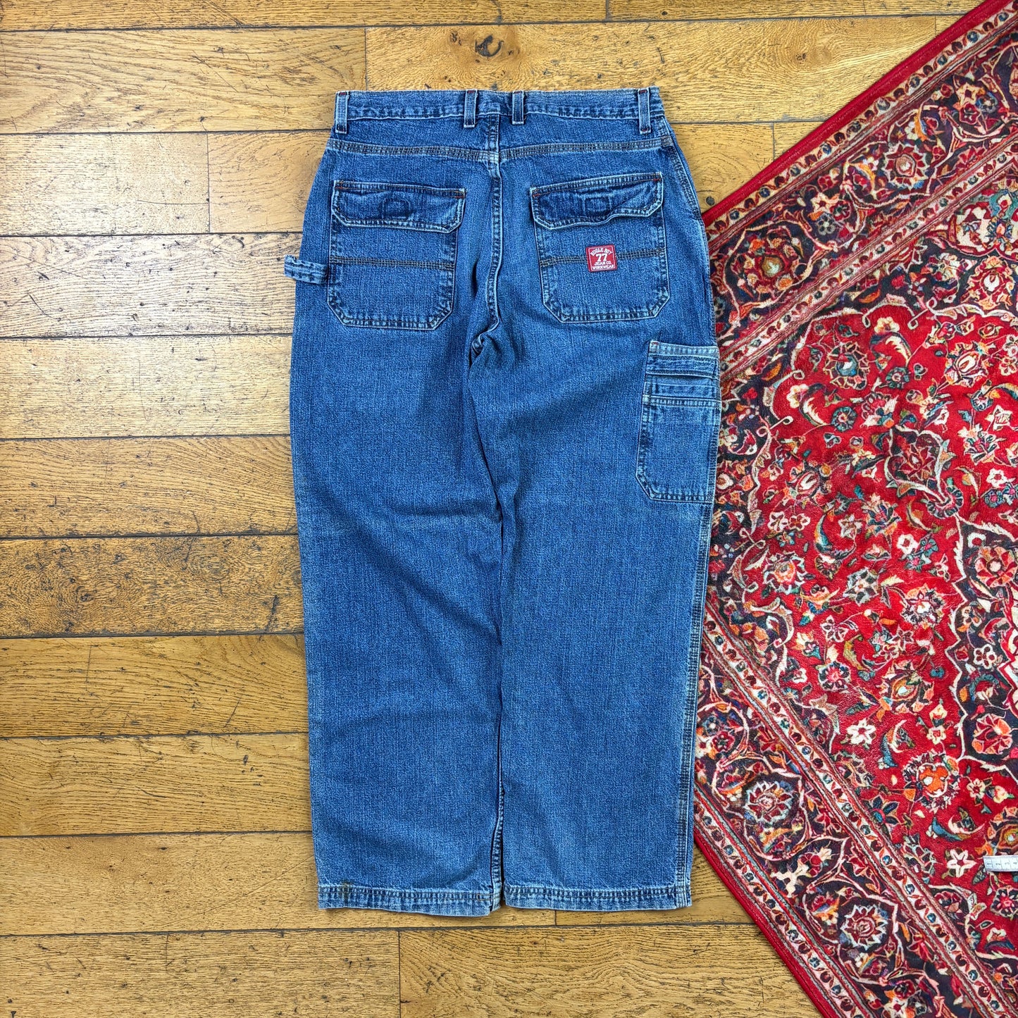 Vintage Bugle Boy Blue Cargo Embroidered Y2K Hip Hop Baggy Jeans - 34