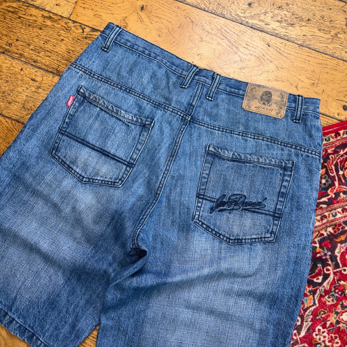 Vintage Joker Embroidered Blue Hip Hop Baggy Shorts Jorts - 38
