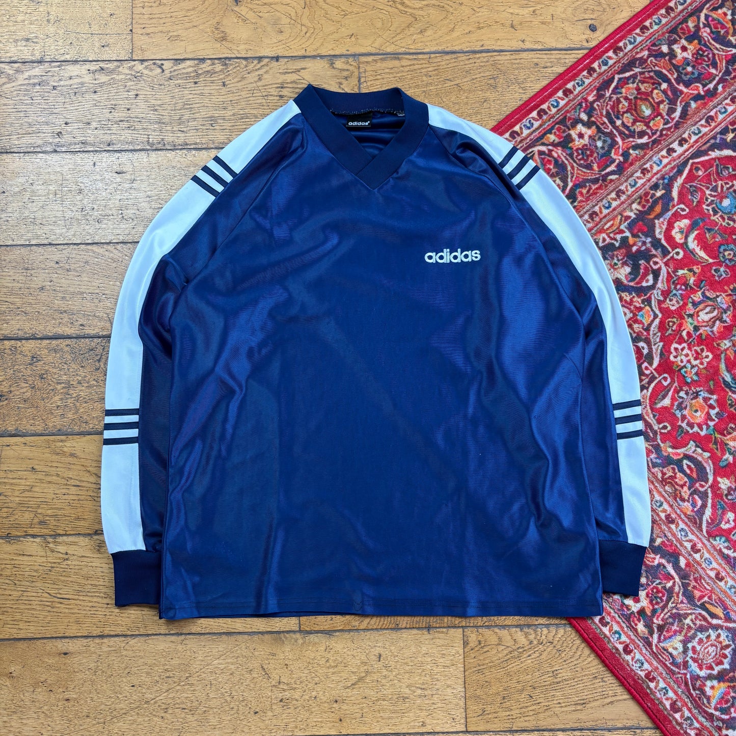 Vintage Adidas Navy Embroidered Long Sleeve Sports T-Shirt - M