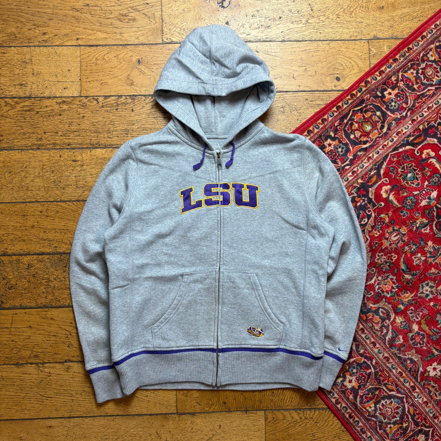 Vintage Nike Grey LSU Hoodie Embroidered Sweatshirt - S