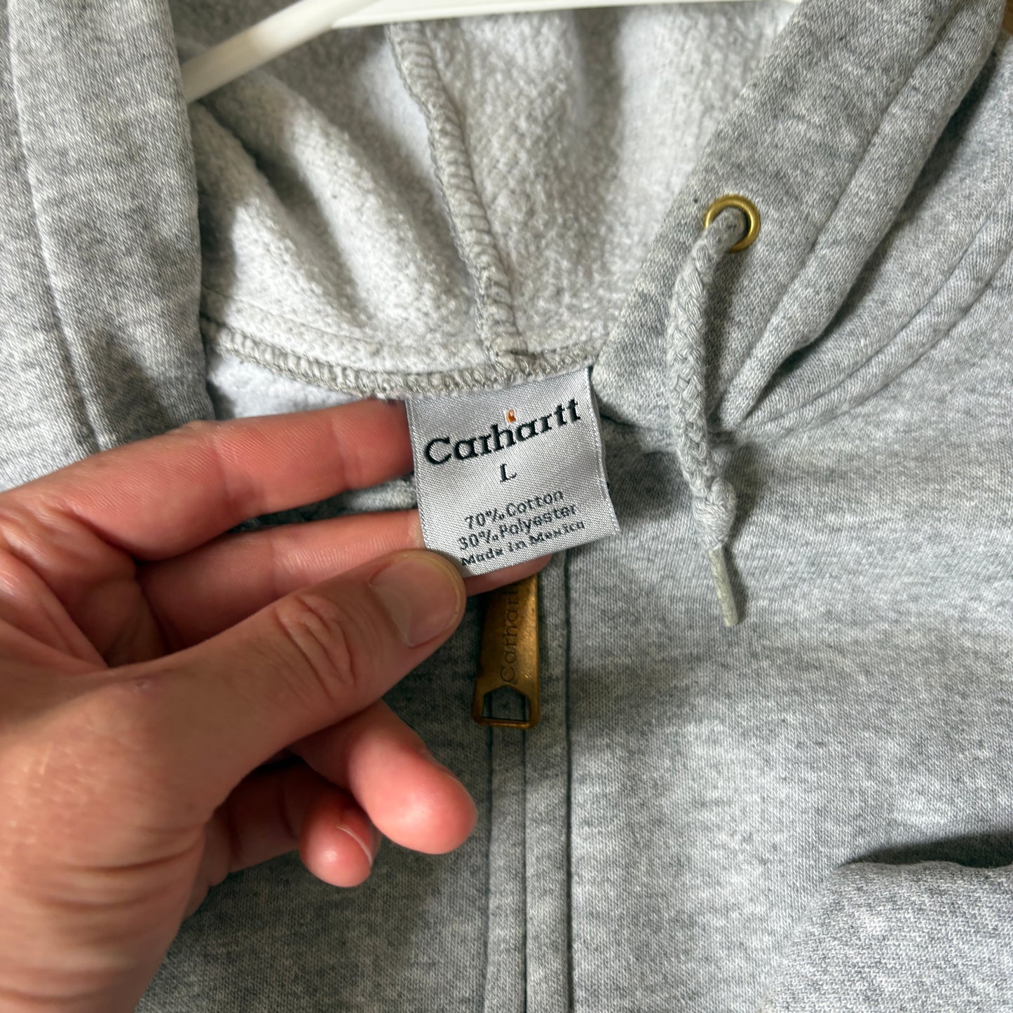Vintage Carhartt Grey Zip Hoodie Sweatshirt - L