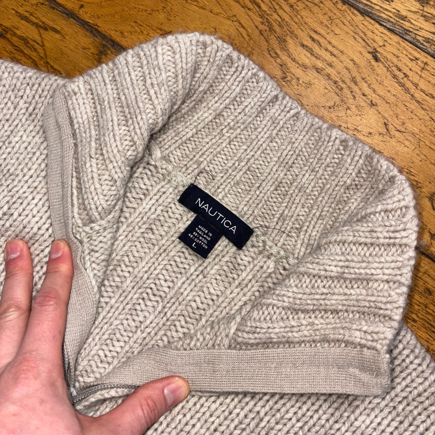 Vintage Nautica Cream Zip Wool Embroidered Knit Jumper - XL