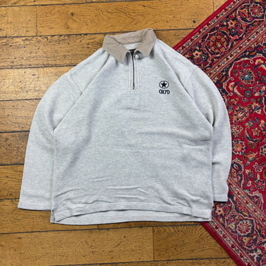 Vintage 90s Grey Quarter Zip Waffle Embroidered Sweatshirt - XL
