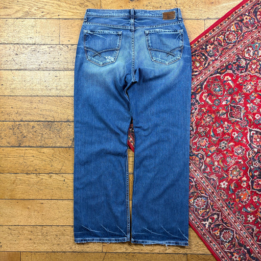 Vintage Blue Embroidered Y2K Hip Hop Baggy Jeans - 40