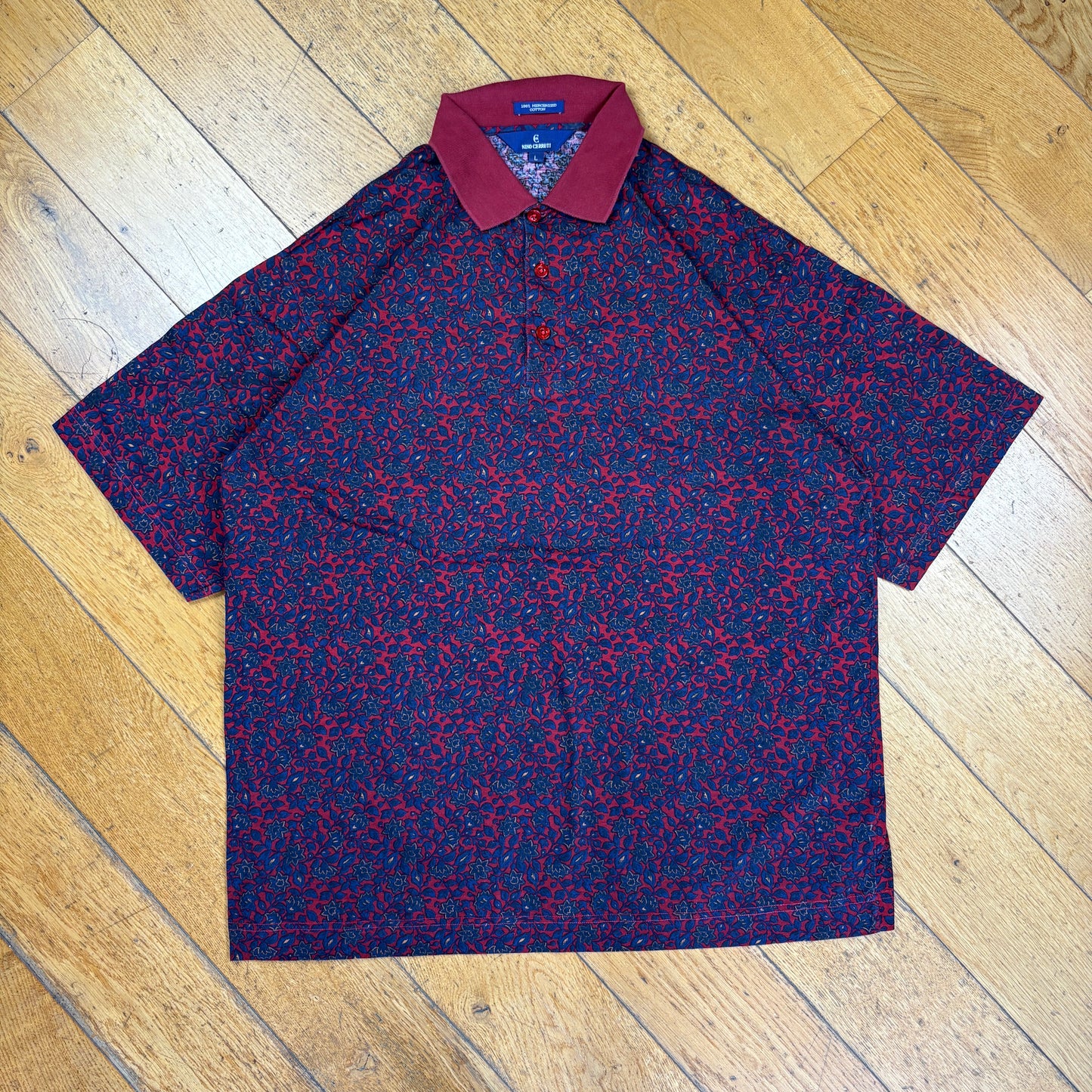 Vintage Nino Cerruti Italian Paisley Floral Purple Red Polo Shirt - L