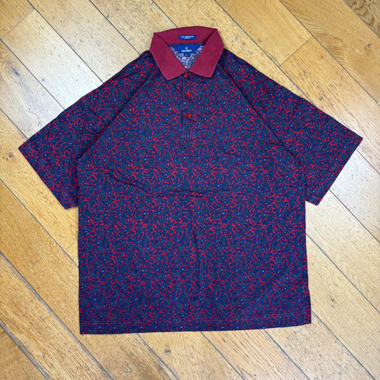 Vintage Nino Cerruti Italian Paisley Floral Purple Red Polo Shirt - L