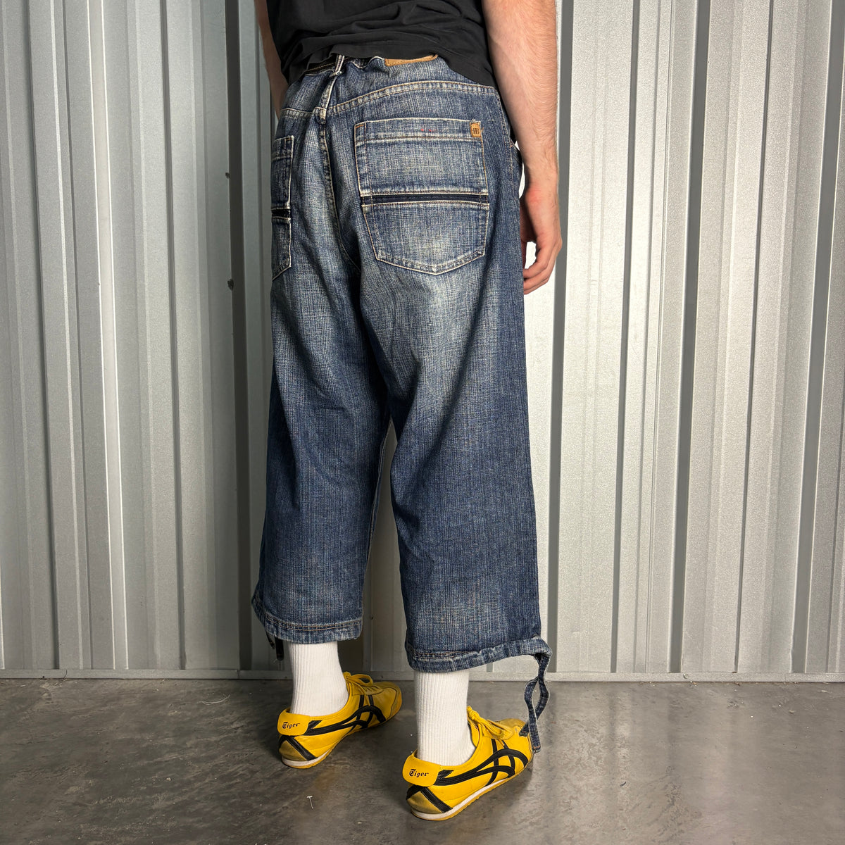 Royal Blue Embroidered Japanese Denim Hip Hop Y2K Long Shorts Baggy Jeans - 38