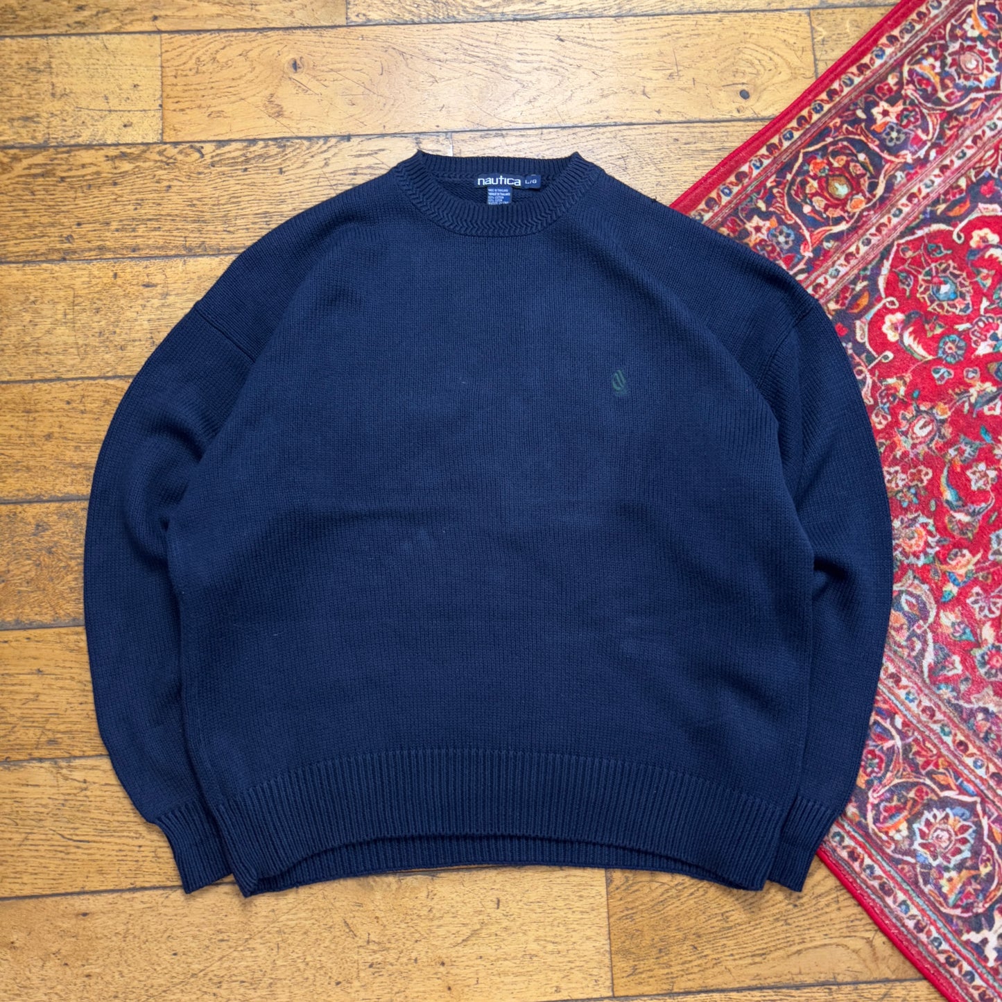 Vintage Nautica Navy Embroidered Knit Jumper - XL