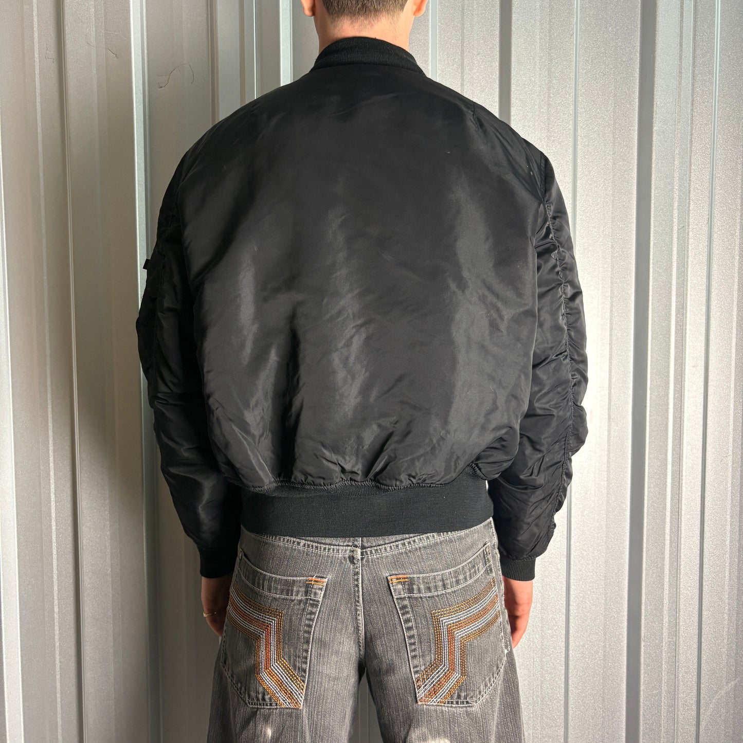Vintage Alpha Industries Black Bomber Cropped Flight Aviator Jacket - L