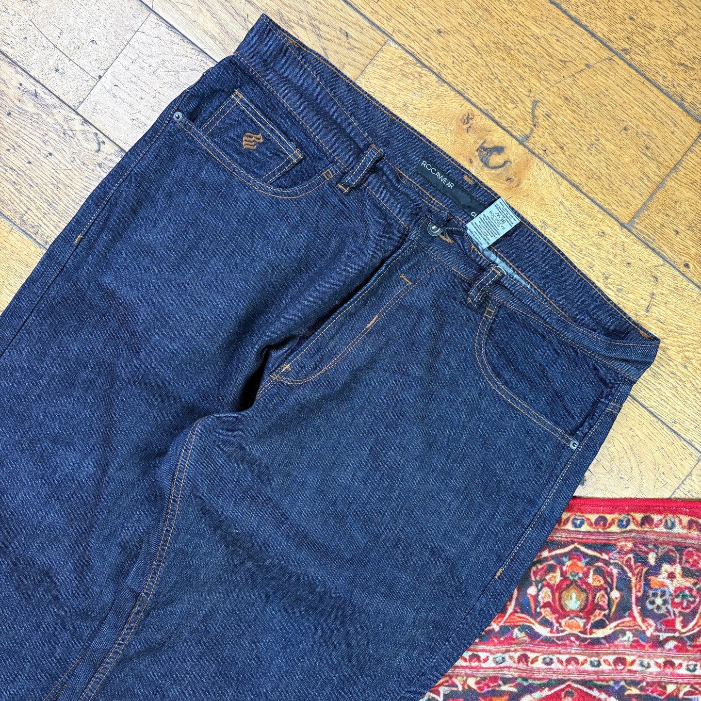 Vintage Rocawear Blue Embroidered Y2K Hip Hop Straight Jeans - 40