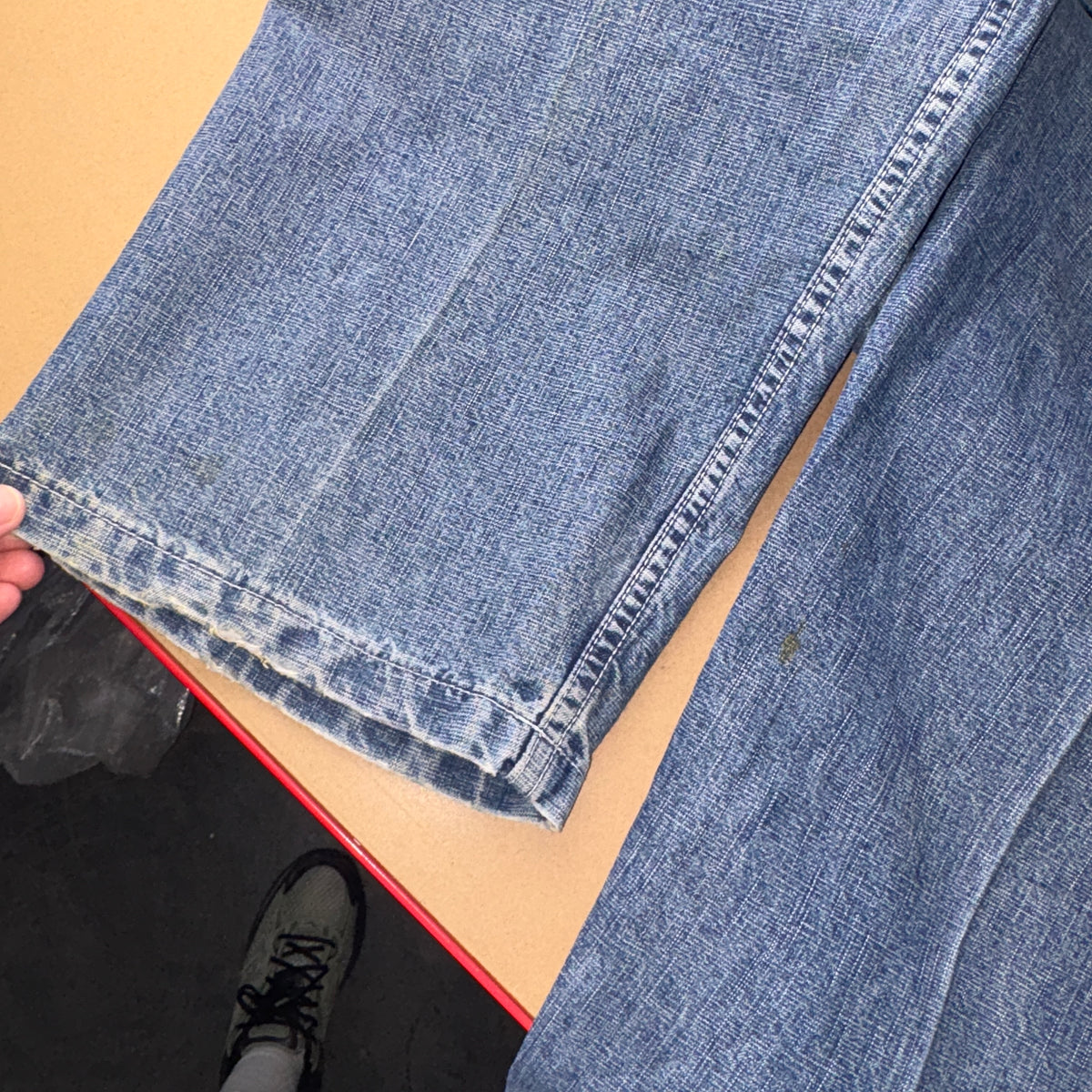 Route 66 Blue Carpenter Embroidered Japanese Denim Hip Hop Y2K Baggy Jeans - 34S