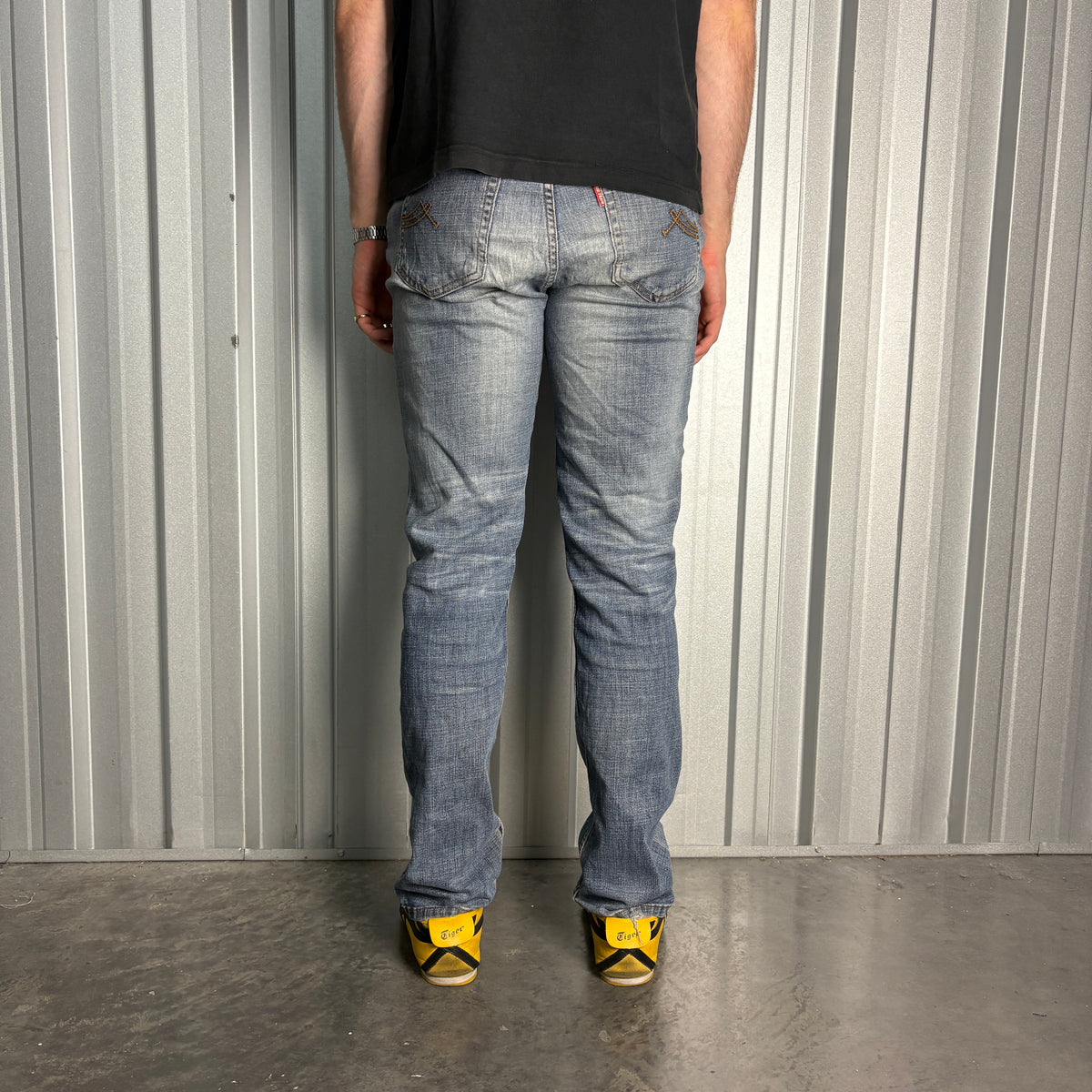 Big Train Blue Embroidered Japanese Denim Hip Hop Y2K Straight Jeans - 32R