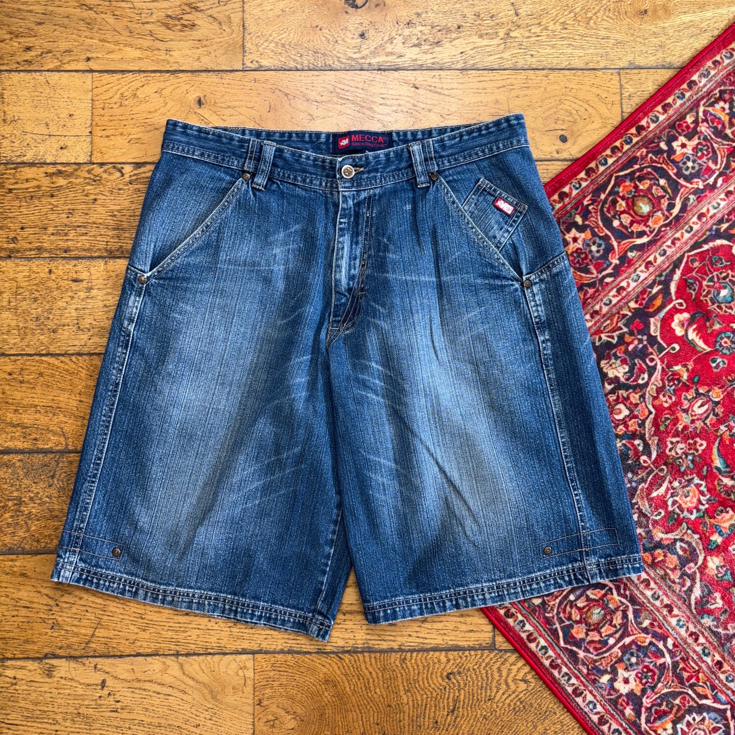 Vintage Mecca Embroidered Blue Hip Hop Baggy Shorts Jorts - 38