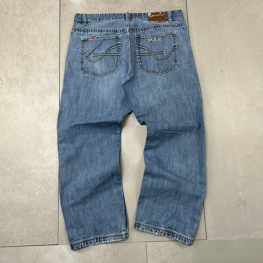 Vintage Pepe Jeans Embroidered Hip Hop Baggy Blue Jeans - 38