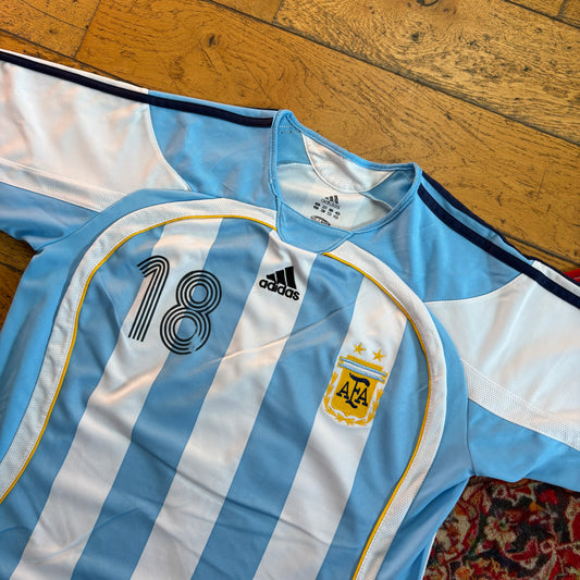Vintage Adidas Argentina Messi Blue White Football Shirt T-Shirt - M