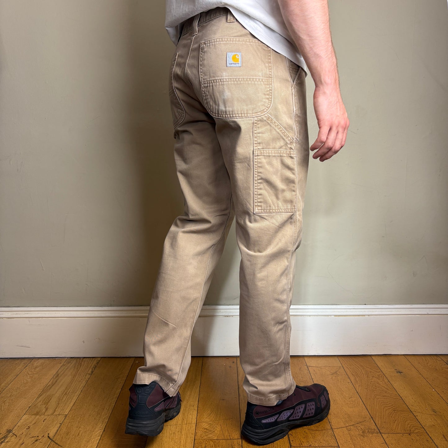 Vintage Carhartt Brown Cream Workwear Carpenter Baggy Trousers - 35S