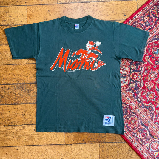 Vintage 90s Miami Hurricanes Single Stitch NFL Green Graphic T-Shirt - S