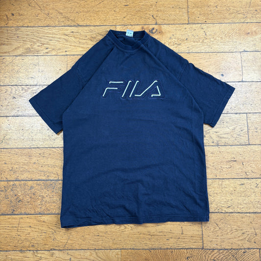 Vintage Fila Embroidered Navy T-Shirt - M