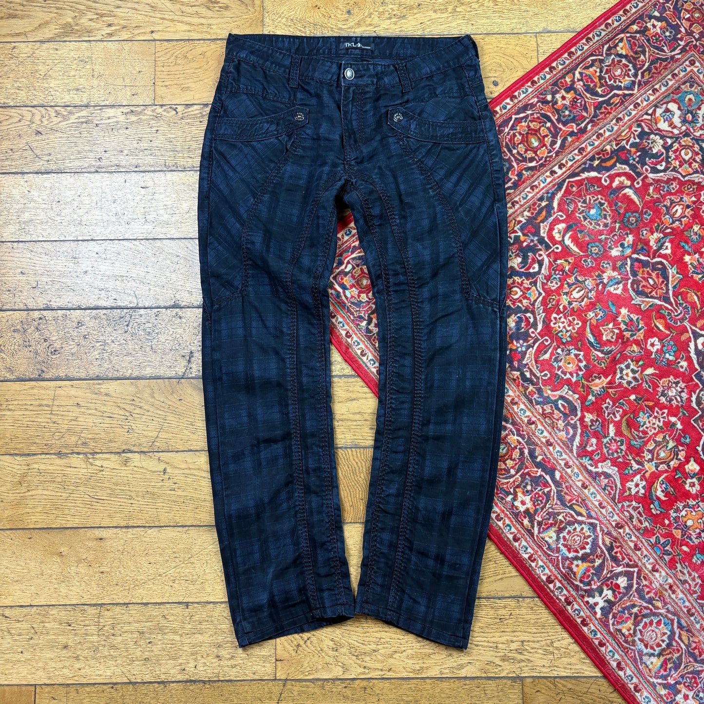 Vintage Black Check Y2K Hip Hop Straight Jeans - 36
