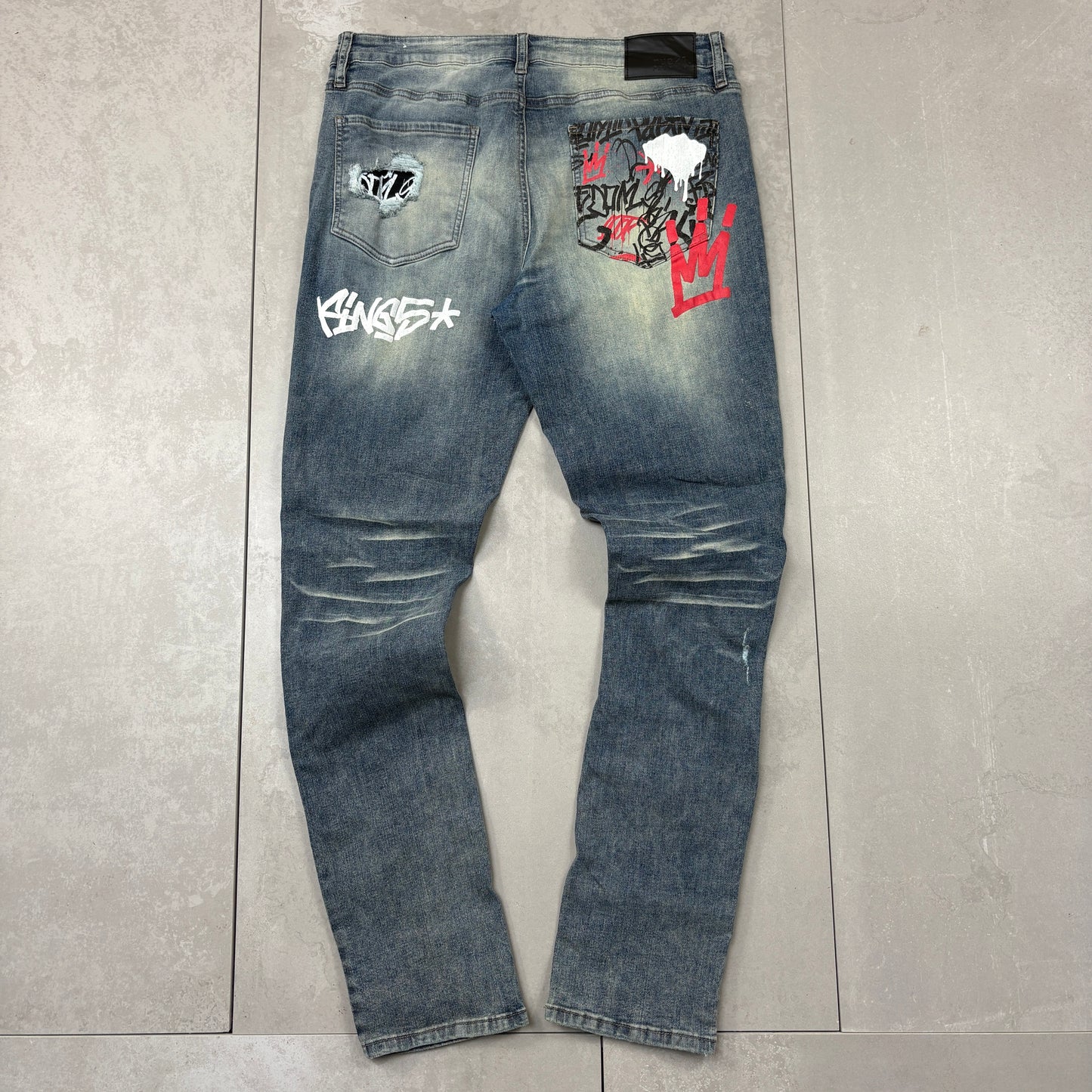 Vintage Hip Hop Skinny Blue Jeans - 36
