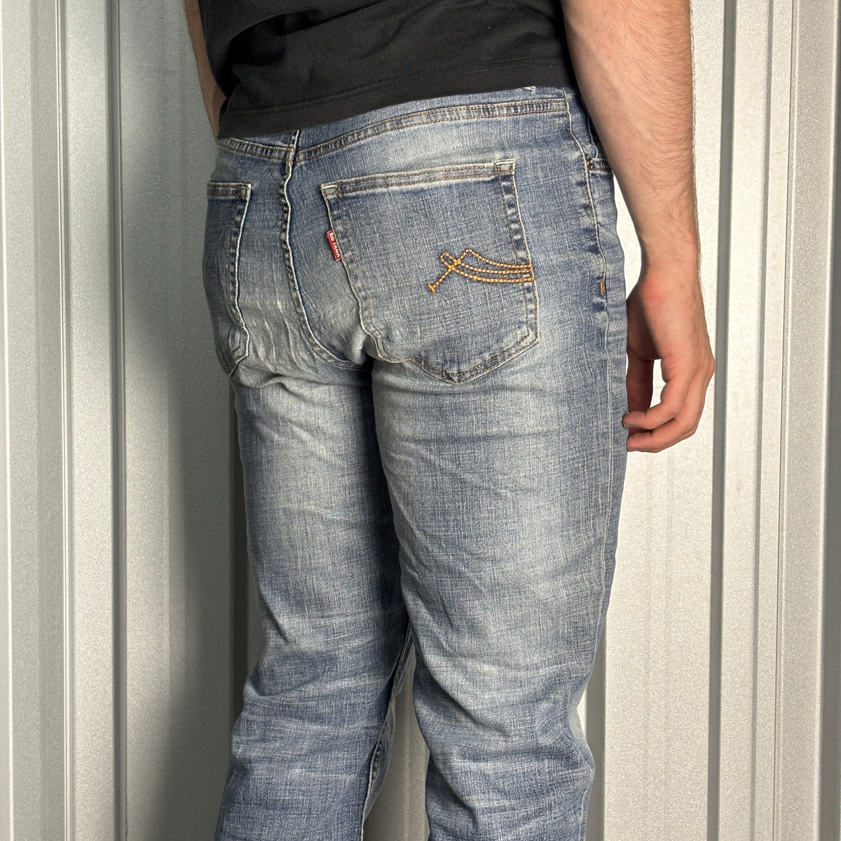Big Train Blue Embroidered Japanese Denim Hip Hop Y2K Straight Jeans - 32R