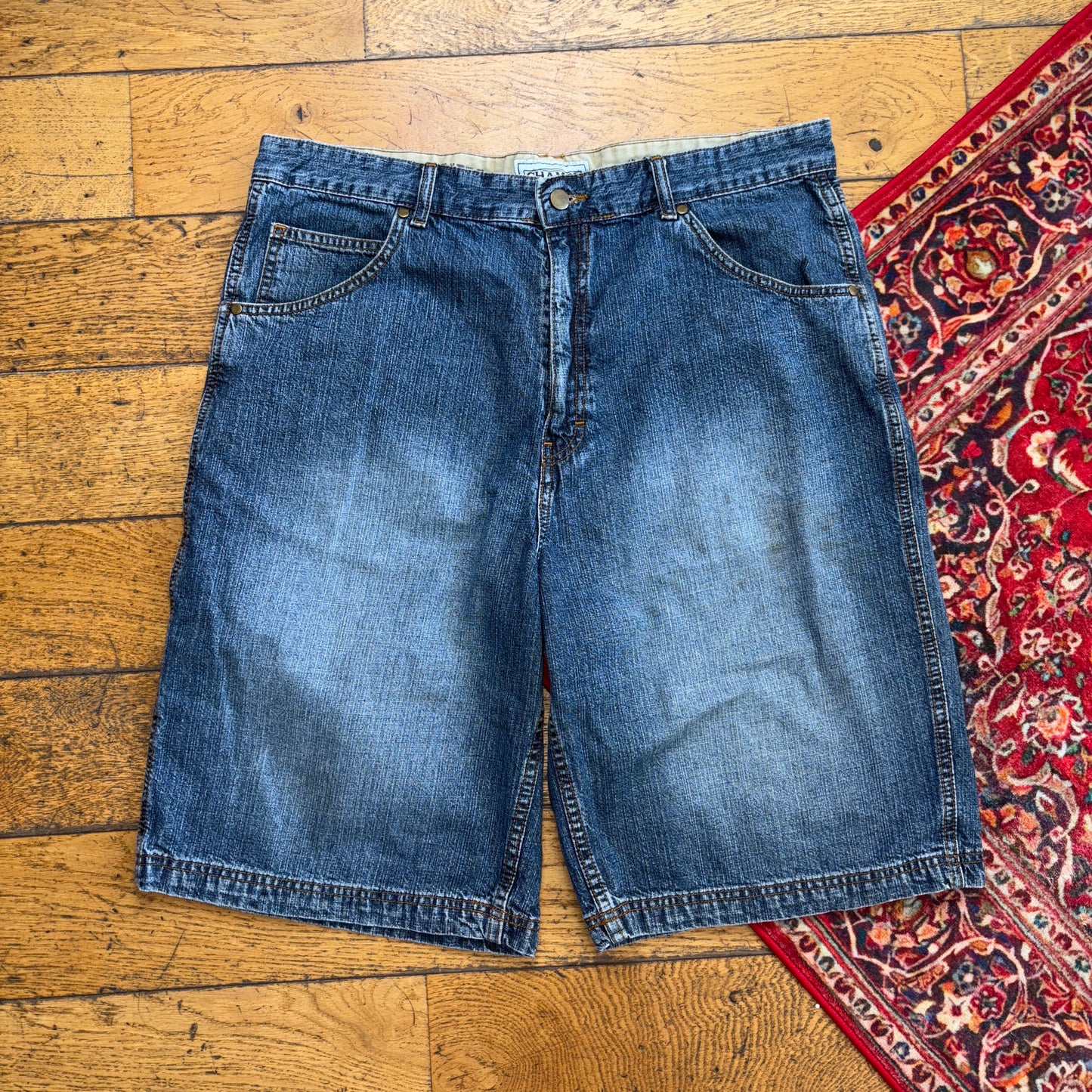 Vintage Embroidered Hip Hop Baggy Blue Shorts Jorts - 38