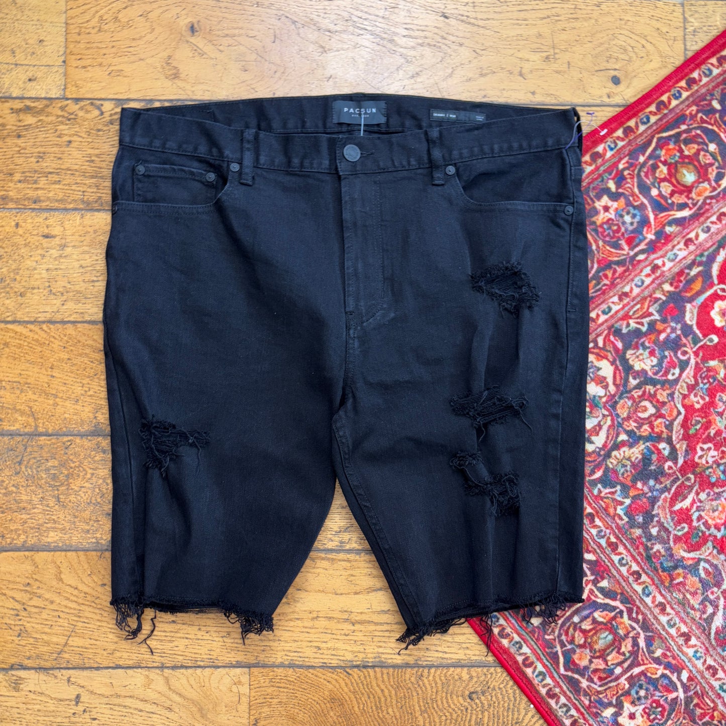 Vintage Black Distressed Skinny Shorts Jorts - 36