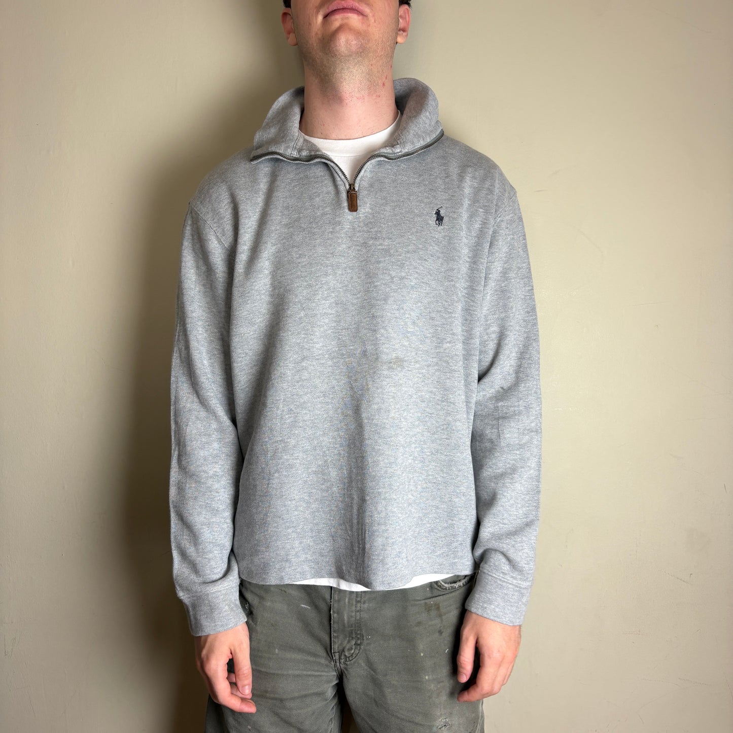 Vintage Ralph Lauren Quarter Zip Grey Jumper - XL