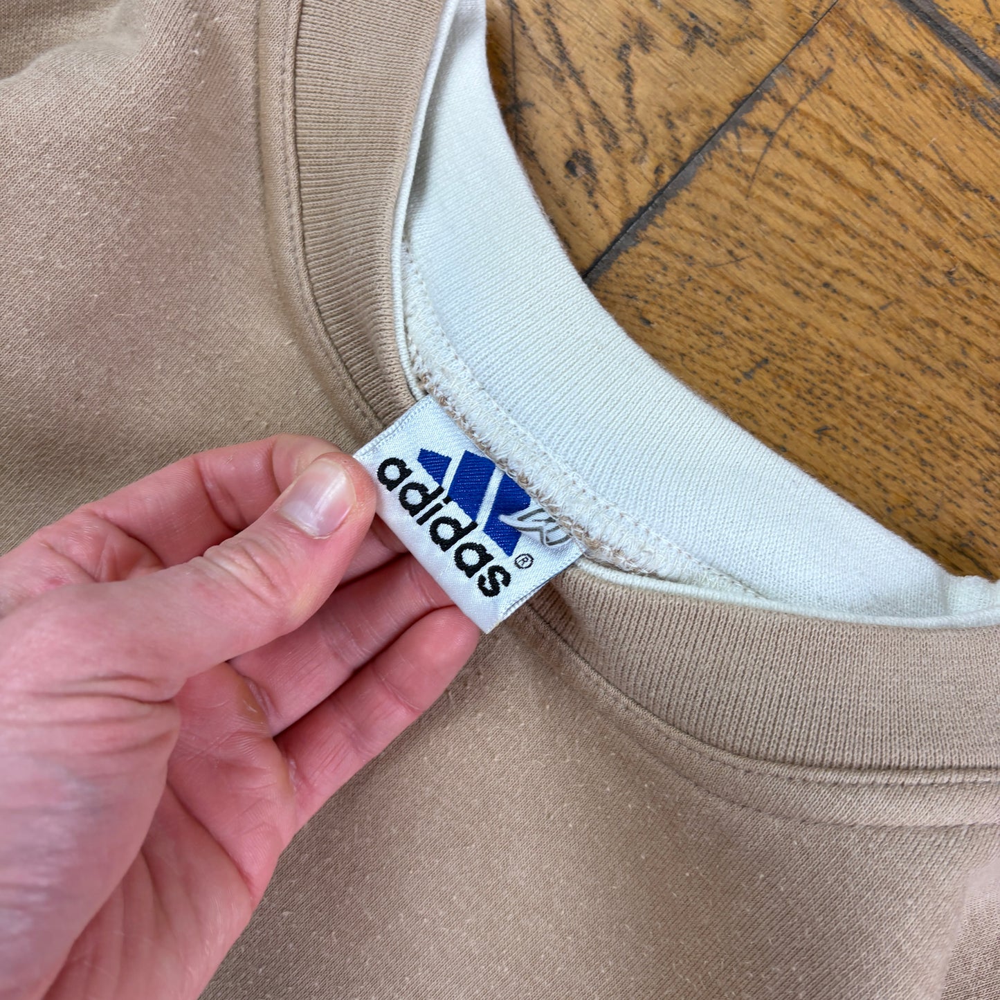 Vintage 90s Adidas Cream Brown Embroidered Sweatshirt - XL