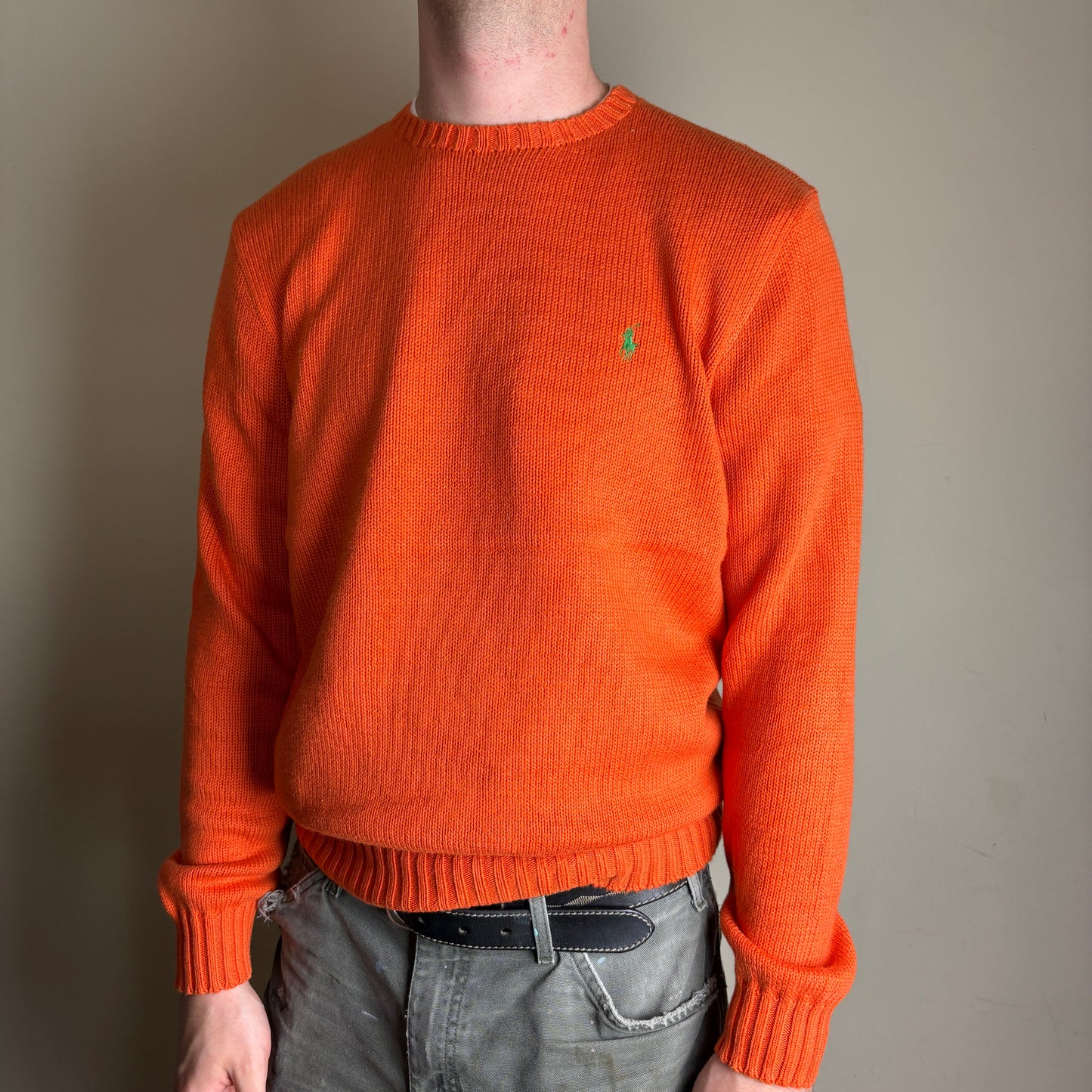 Vintage Ralph Lauren Orange Crewneck Chunky Knit Jumper - M
