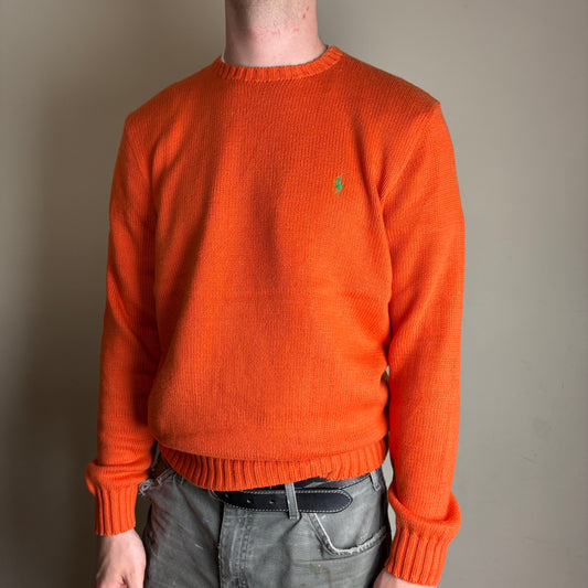 Vintage Ralph Lauren Orange Crewneck Chunky Knit Jumper - M