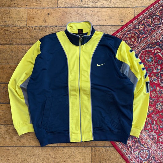 Vintage Nike 90s Navy Yellow Tracksuit Track Jacket - XL