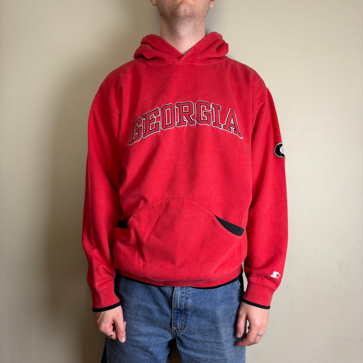 Vintage Starter Georgia Red University Hoodie Embroidered Sweatshirt - L